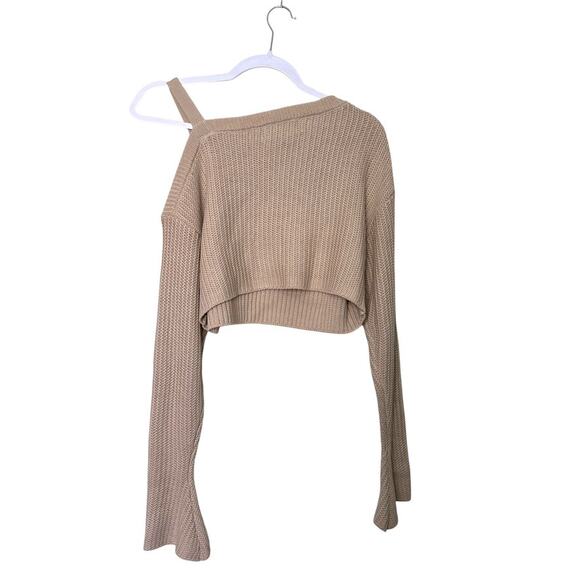 SER.O.YA Agnes Off The Shoulder Sweater Cropped Women XS Tan Knit Soft NWT - Picture 2 of 9